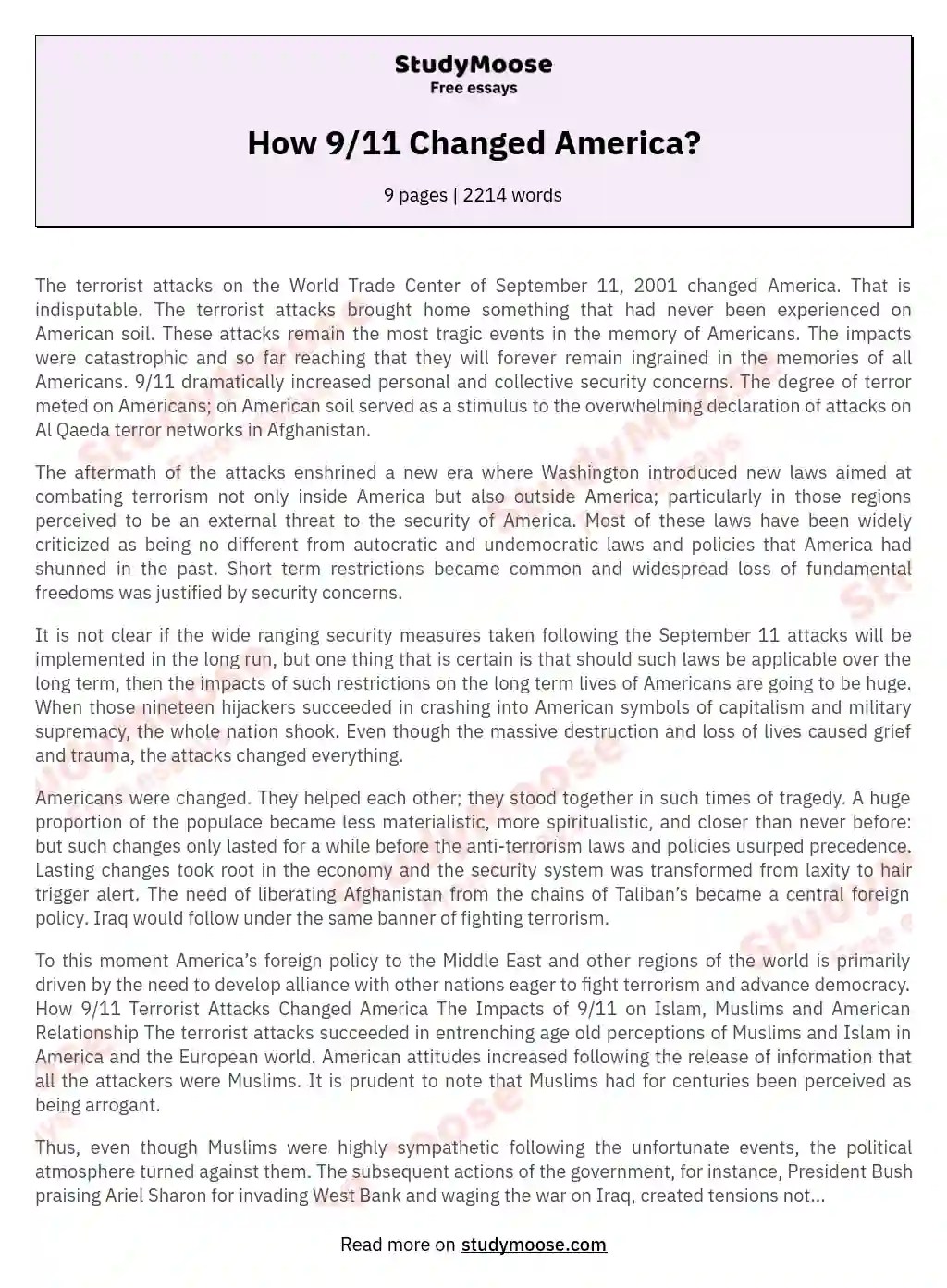 How 9/11 Changed America? Free Essay Example