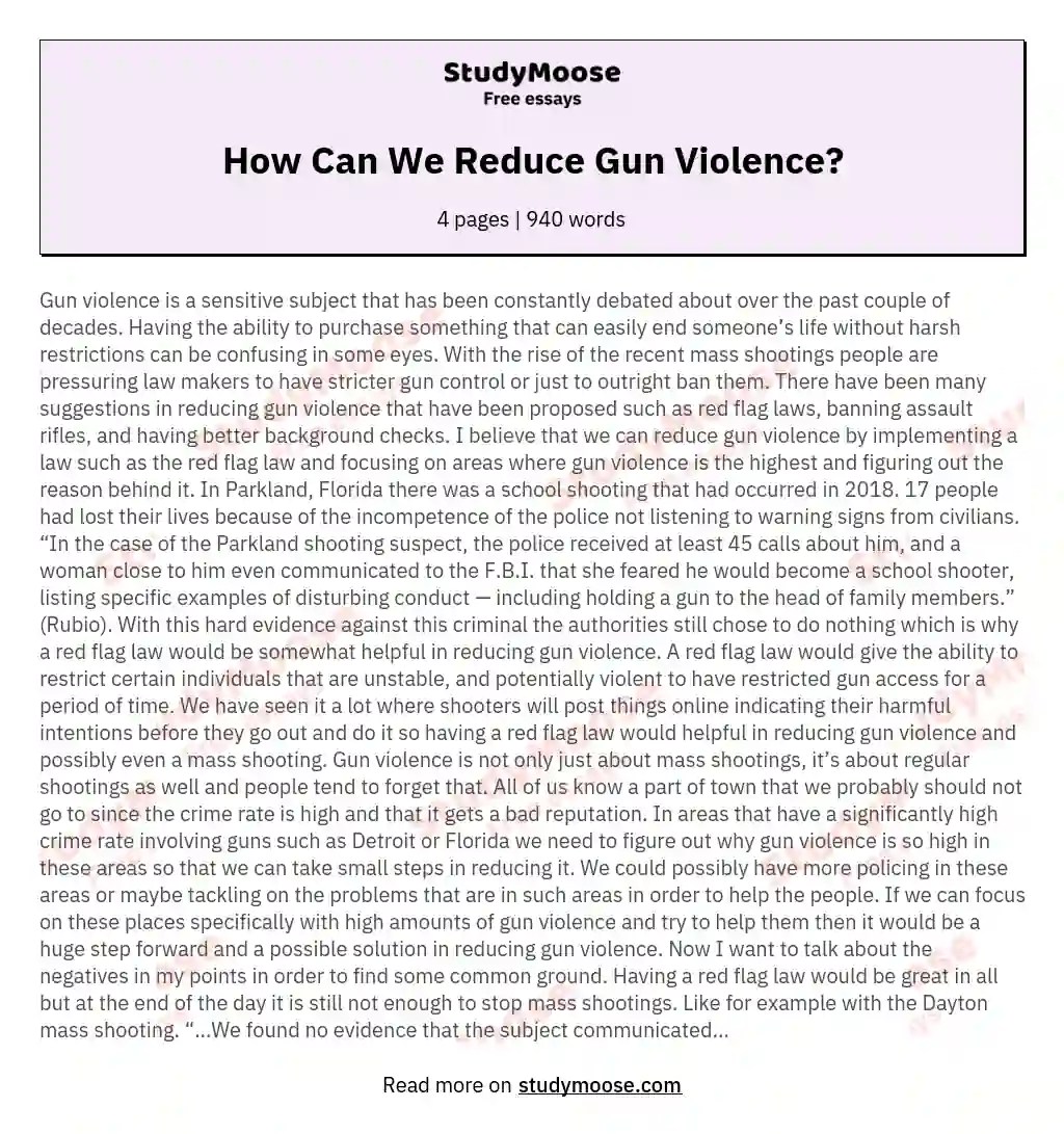 How Can We Reduce Gun Violence? Free Essay Example