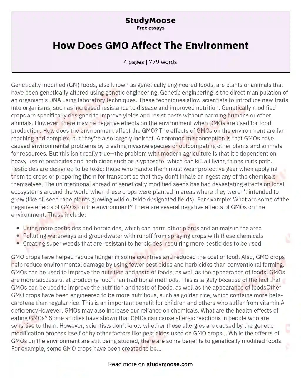 How Does GMO Affect The Environment Free Essay Example