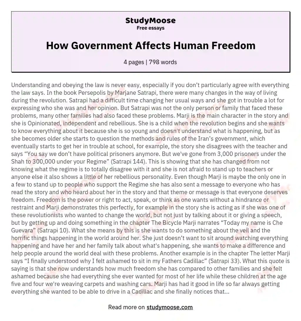 How Government Affects Human Freedom Free Essay Example