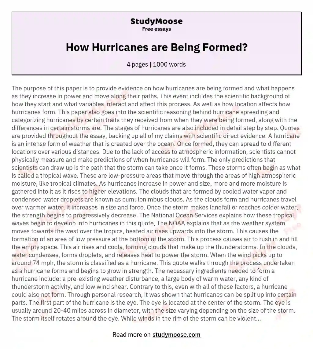 How Hurricanes are Being Formed? Free Essay Example