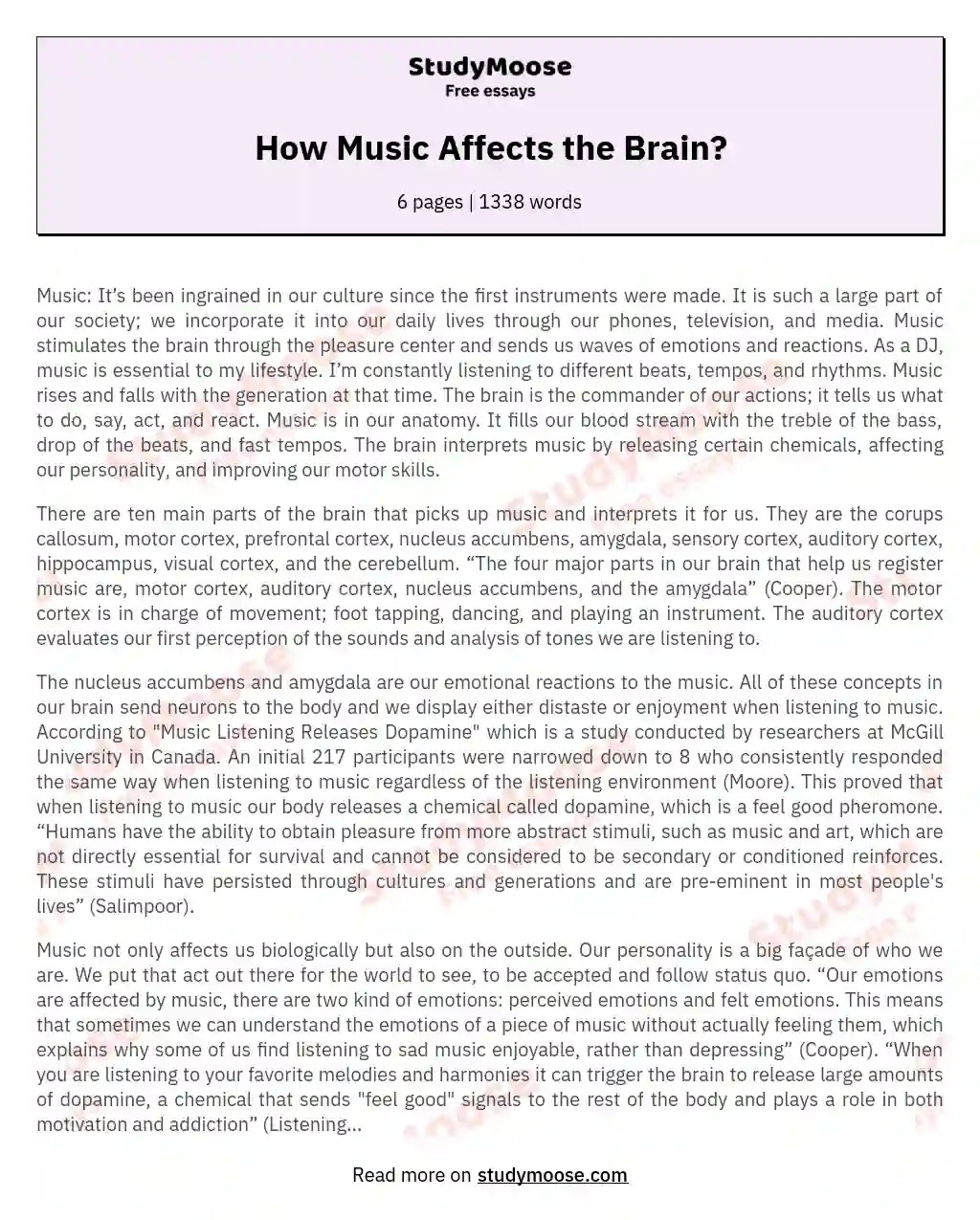How Music Affects the Brain? Free Essay Example