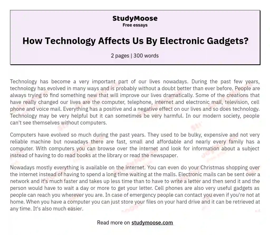 How Technology Affects Us By Electronic Gadgets? Free Essay Example