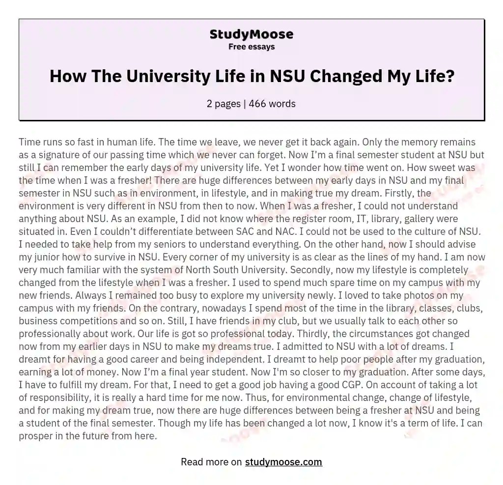 How The University Life in NSU Changed My Life? Free Essay Example
