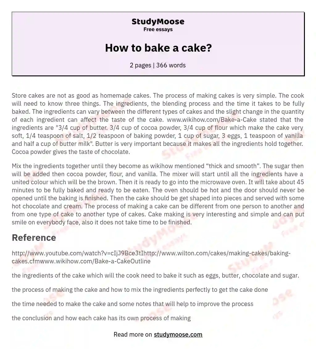 How to bake a cake? Free Essay Example