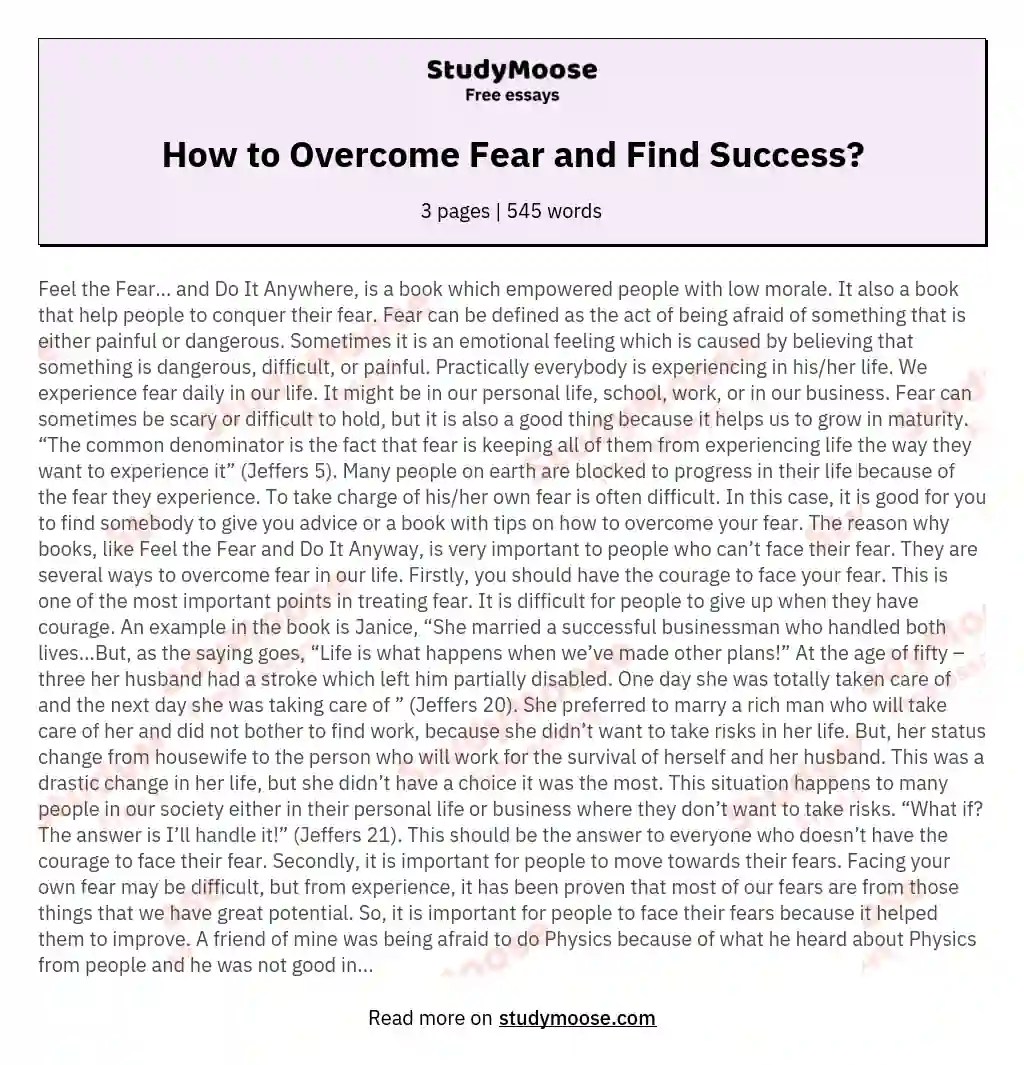 How to Fear and Find Success? Free Essay Example
