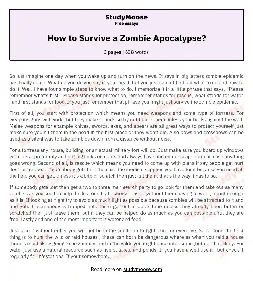 How to Survive a Zombie Apocalypse? Free Essay Example