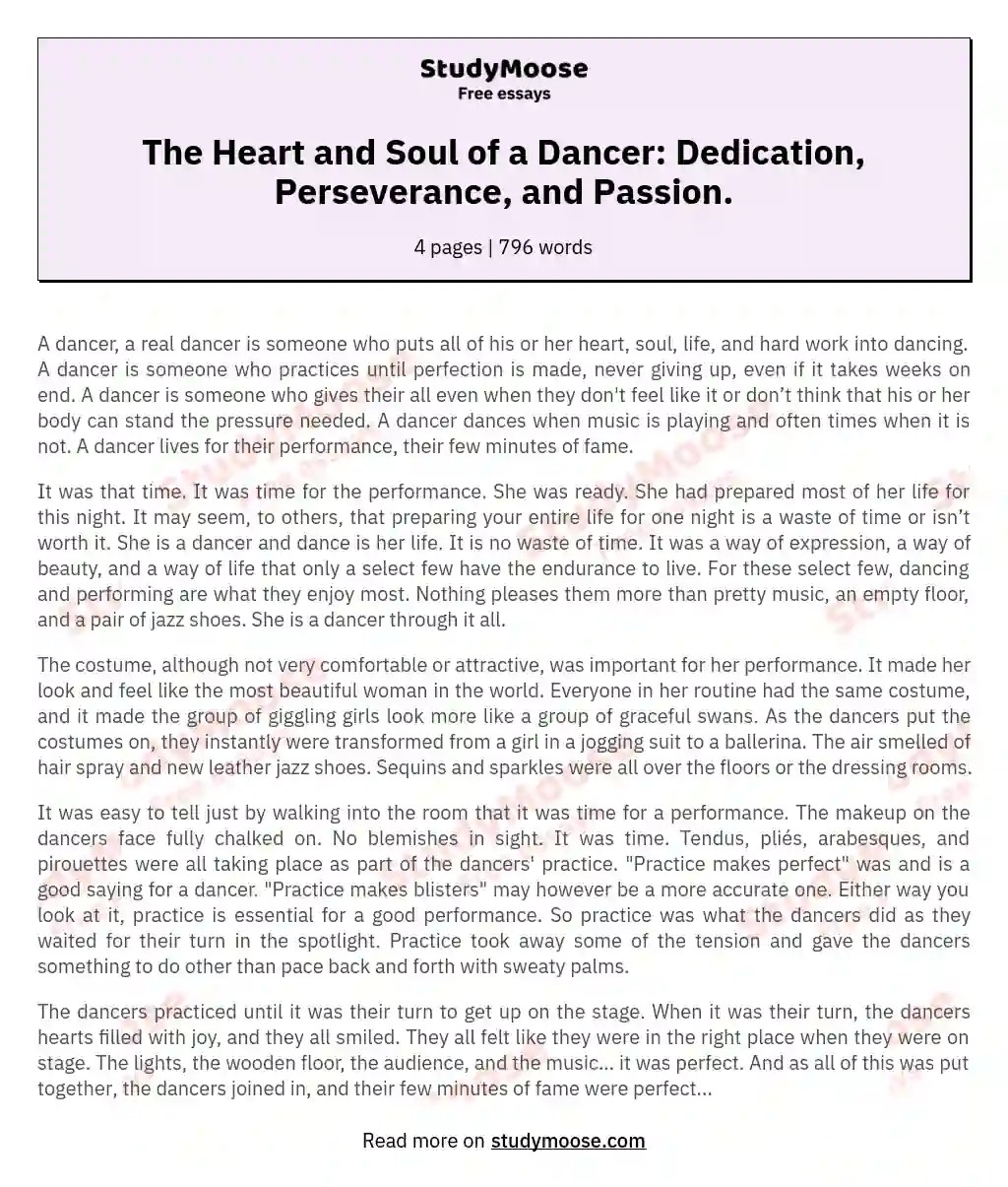 The Heart and Soul of a Dancer Dedication, Perseverance, and Passion