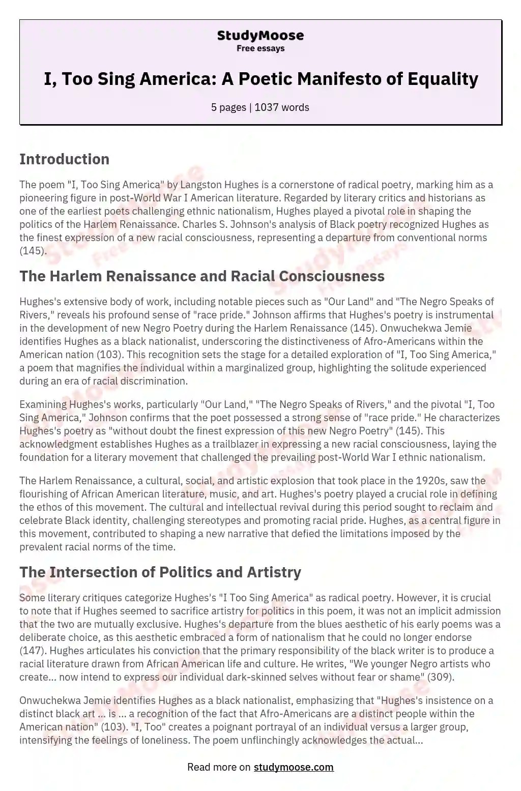 🎉 I too langston hughes theme. I, Too Poem Summary and Analysis. 20221028