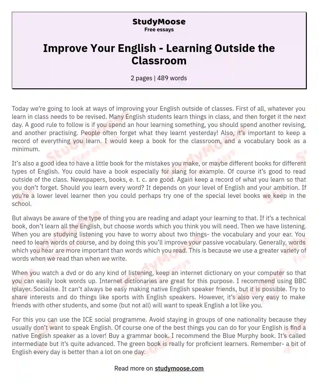 Improve Your English Learning Outside the Classroom Free Essay Example