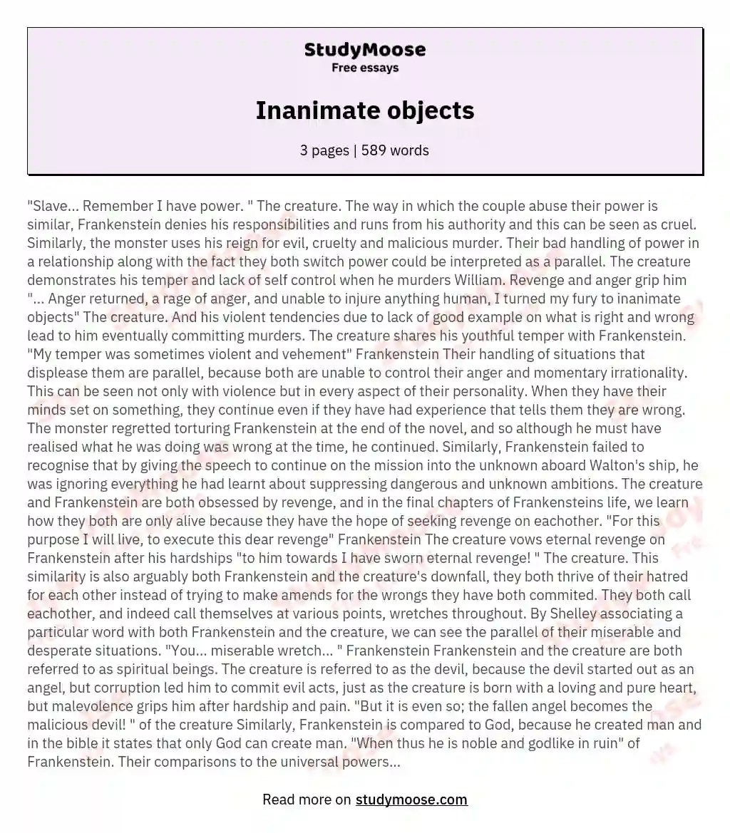 Inanimate objects Free Essay Example