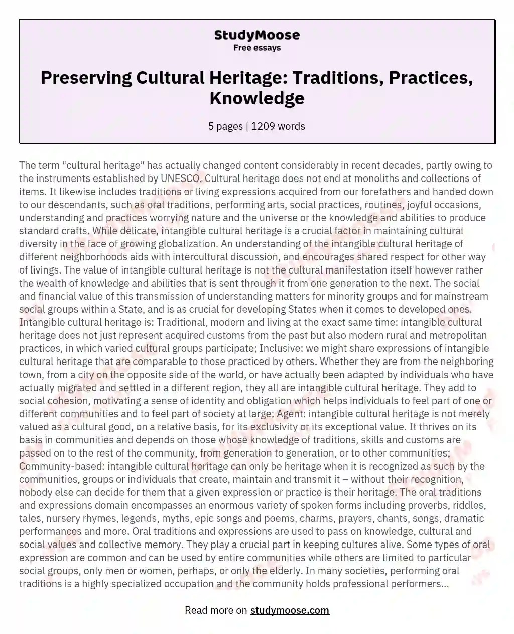 Preserving Cultural Heritage Traditions, Practices, Knowledge Free