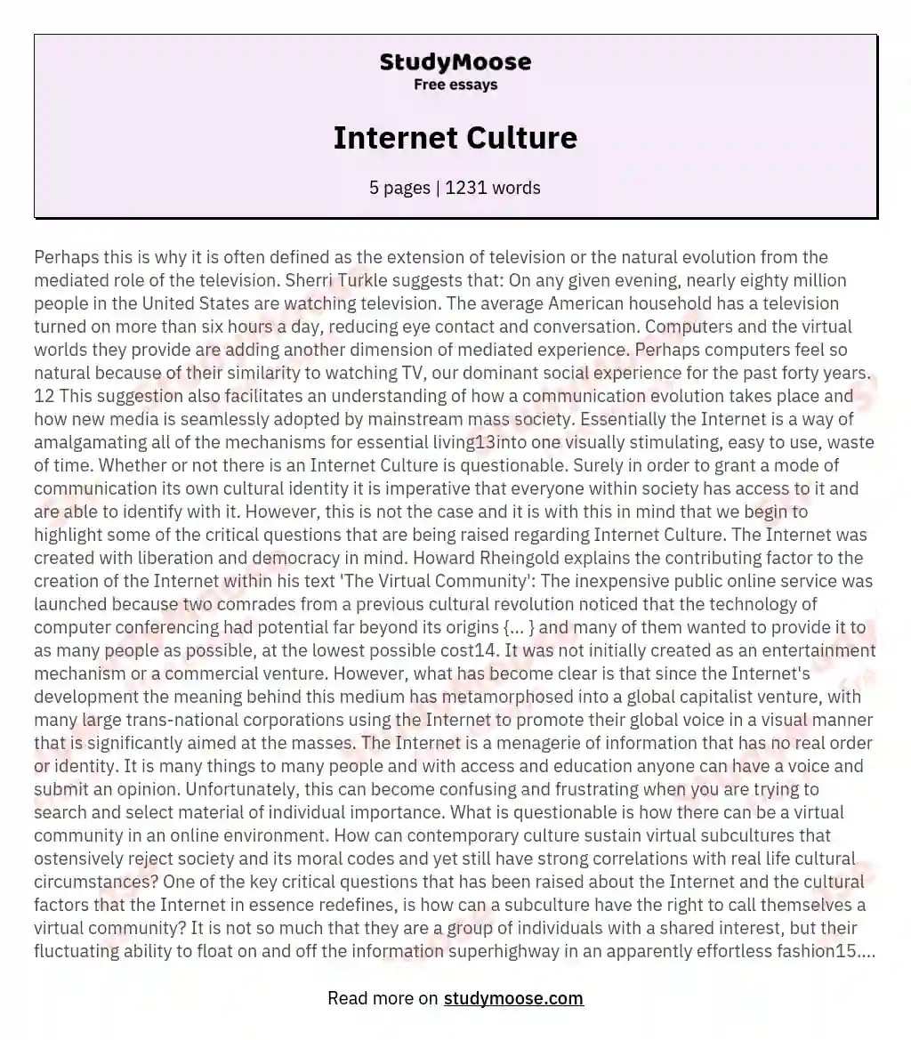 Culture Free Essay Example