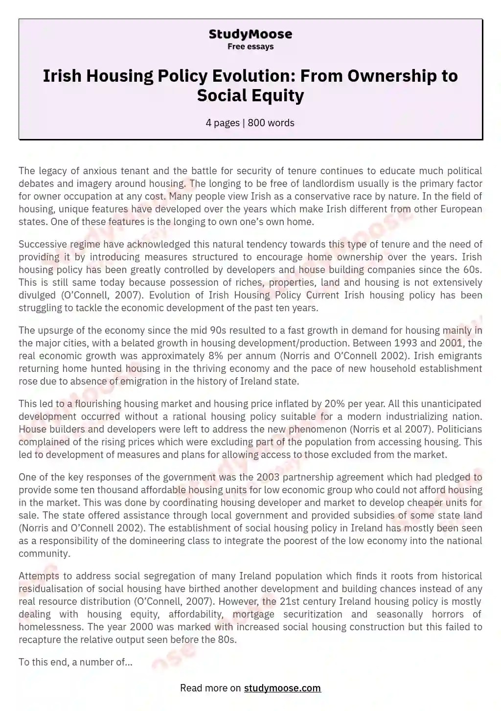 Irish Housing Policy Evolution From Ownership to Social Equity Free