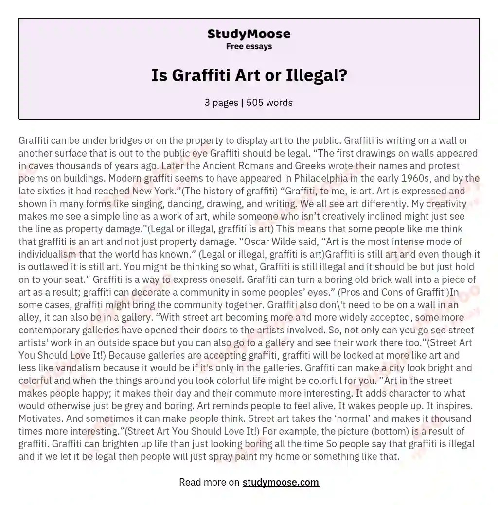 Is Graffiti Art or Illegal? Free Essay Example