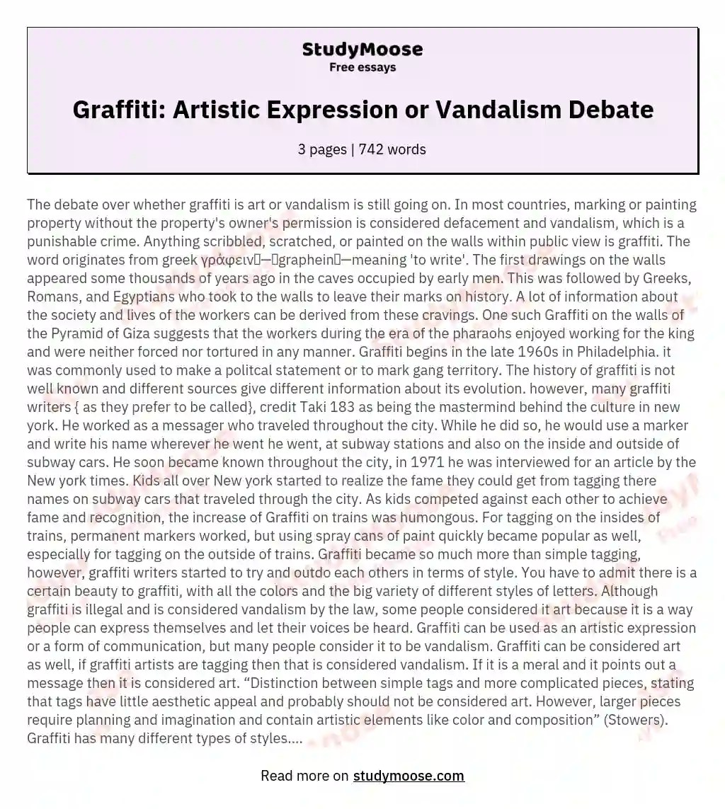 Is Graffiti Illegal? Vandalism or Art? (Free Essay Example)