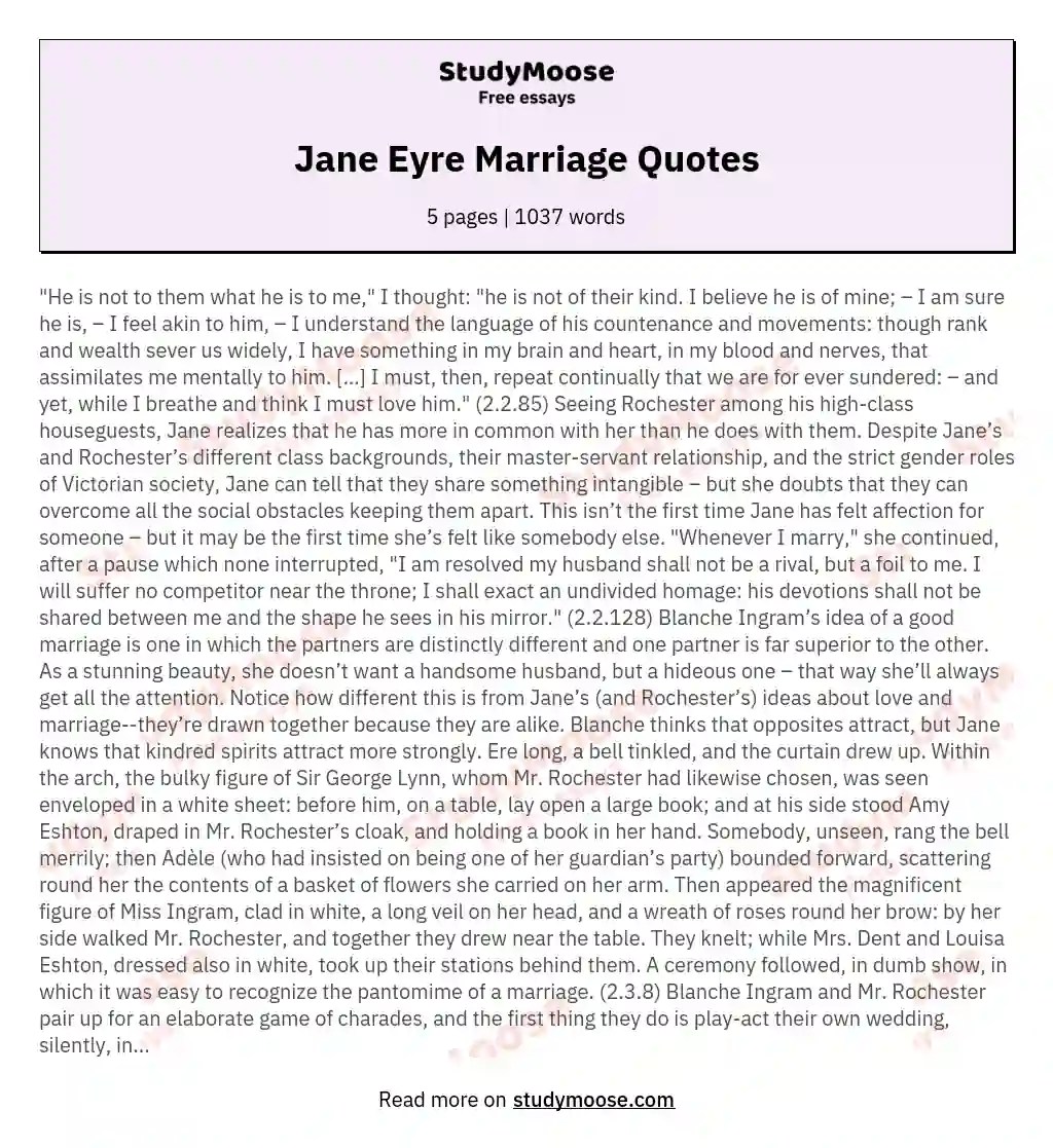 Jane Eyre Marriage Quotes Free Essay Example