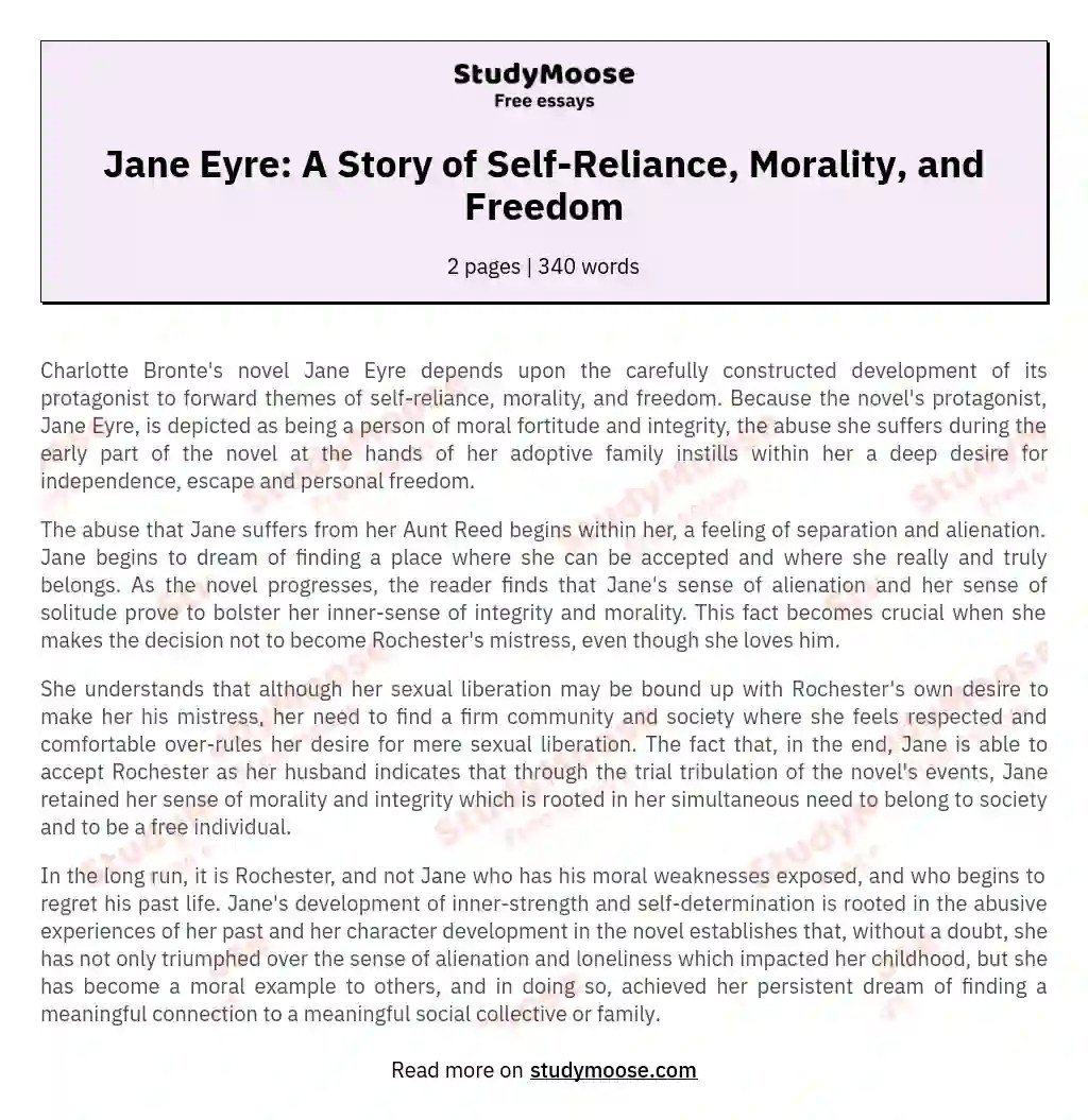 Jane Eyre A Story of SelfReliance, Morality, and Freedom Free Essay