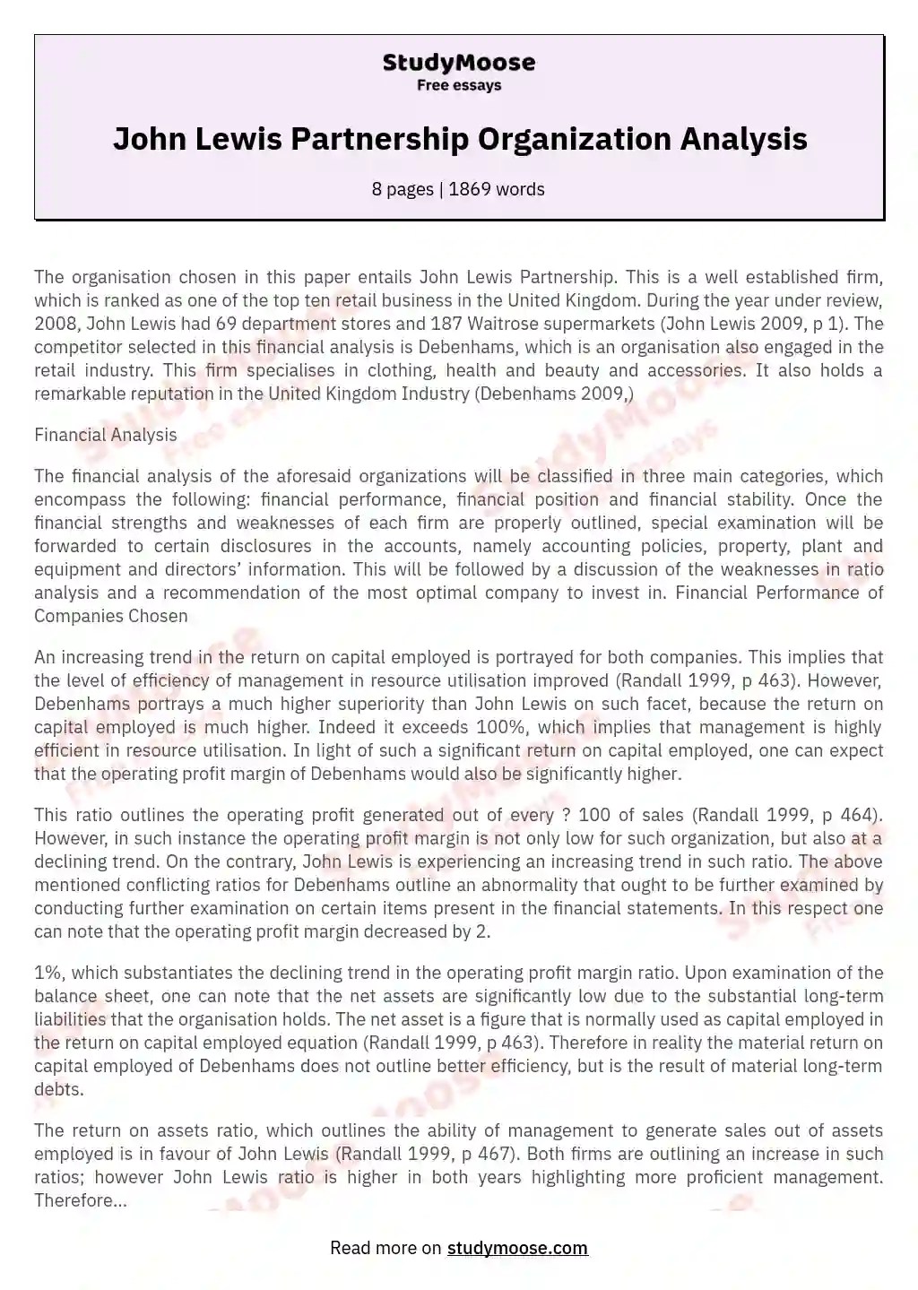 John Lewis Partnership Organization Analysis Free Essay Example