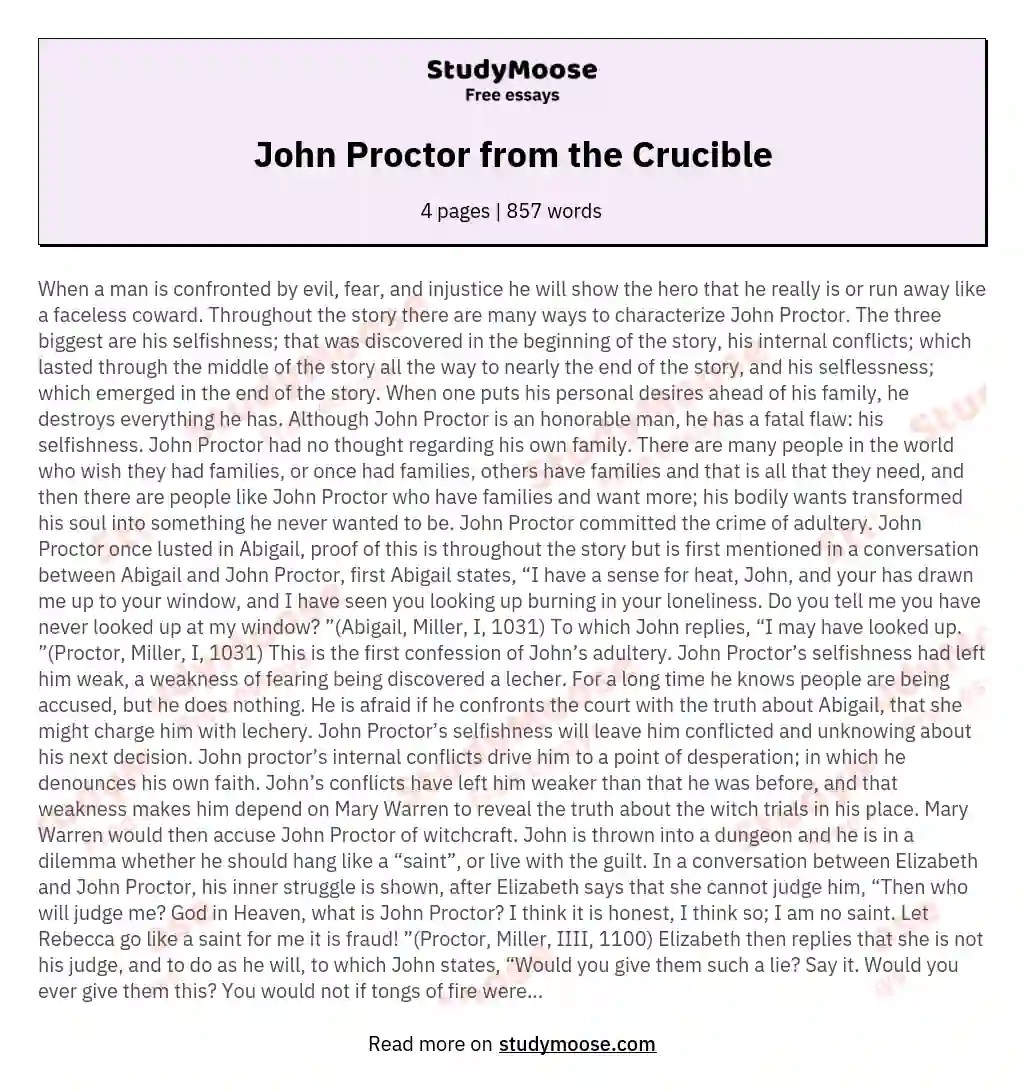 John Proctor from the Crucible Free Essay Example