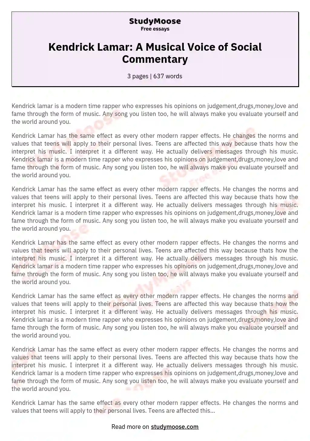 Kendrick Lamar A Musical Voice of Social Commentary Free Essay Example