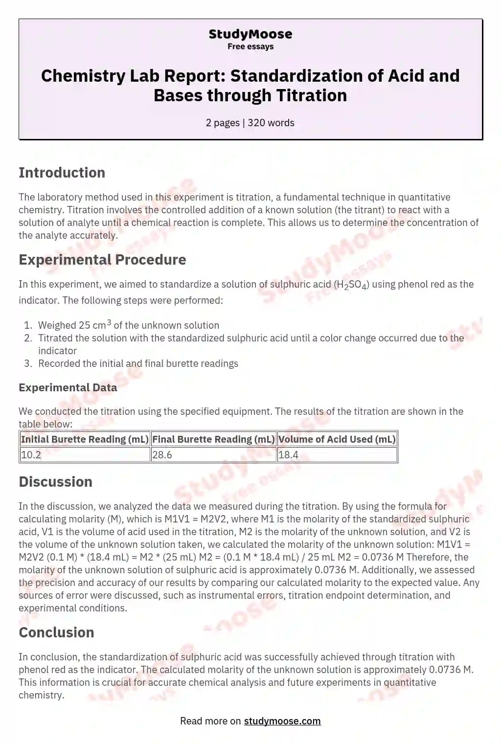 Chemistry Lab Report Standardization of Acid and Bases through