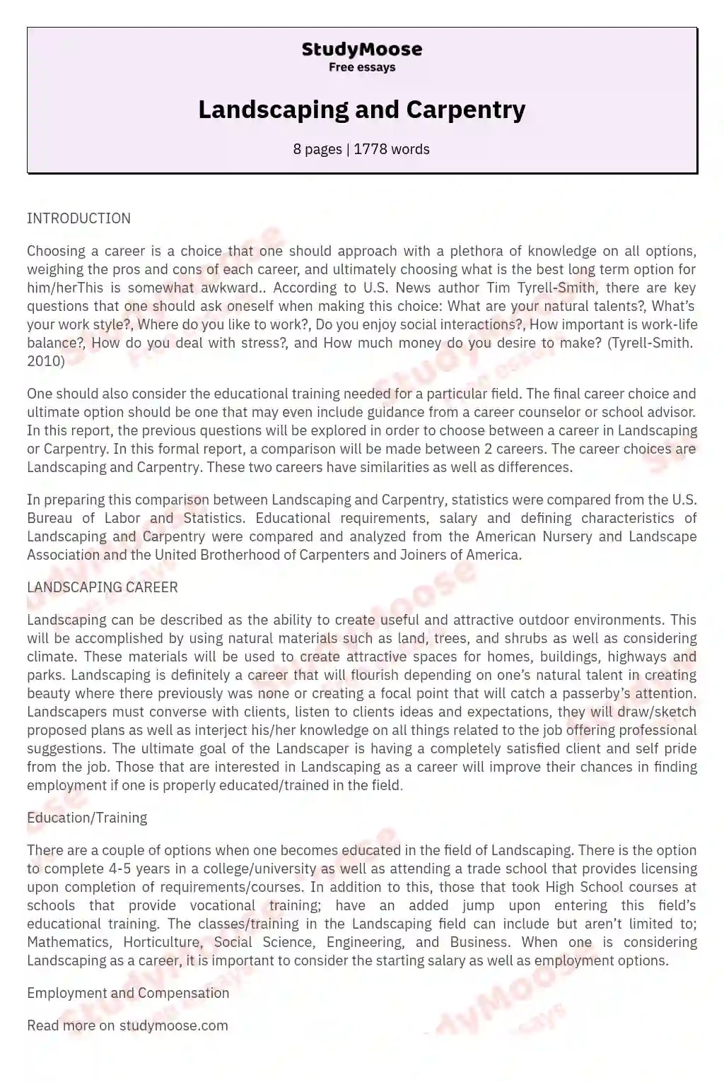 Landscaping and Carpentry Free Essay Example