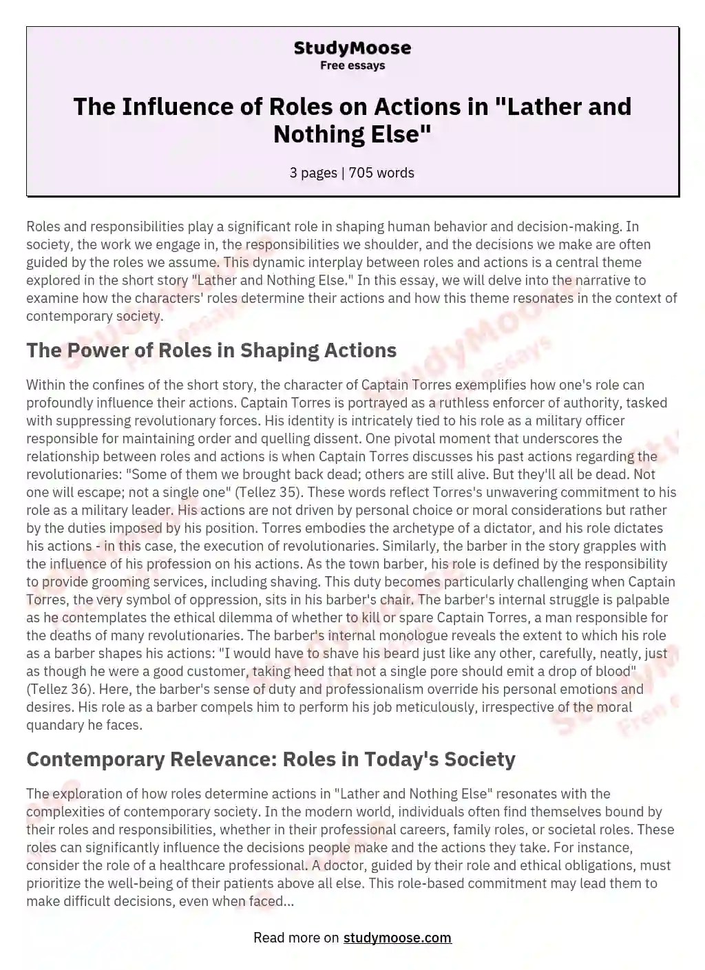 The Influence of Roles on Actions in "Lather and Nothing Else" Free