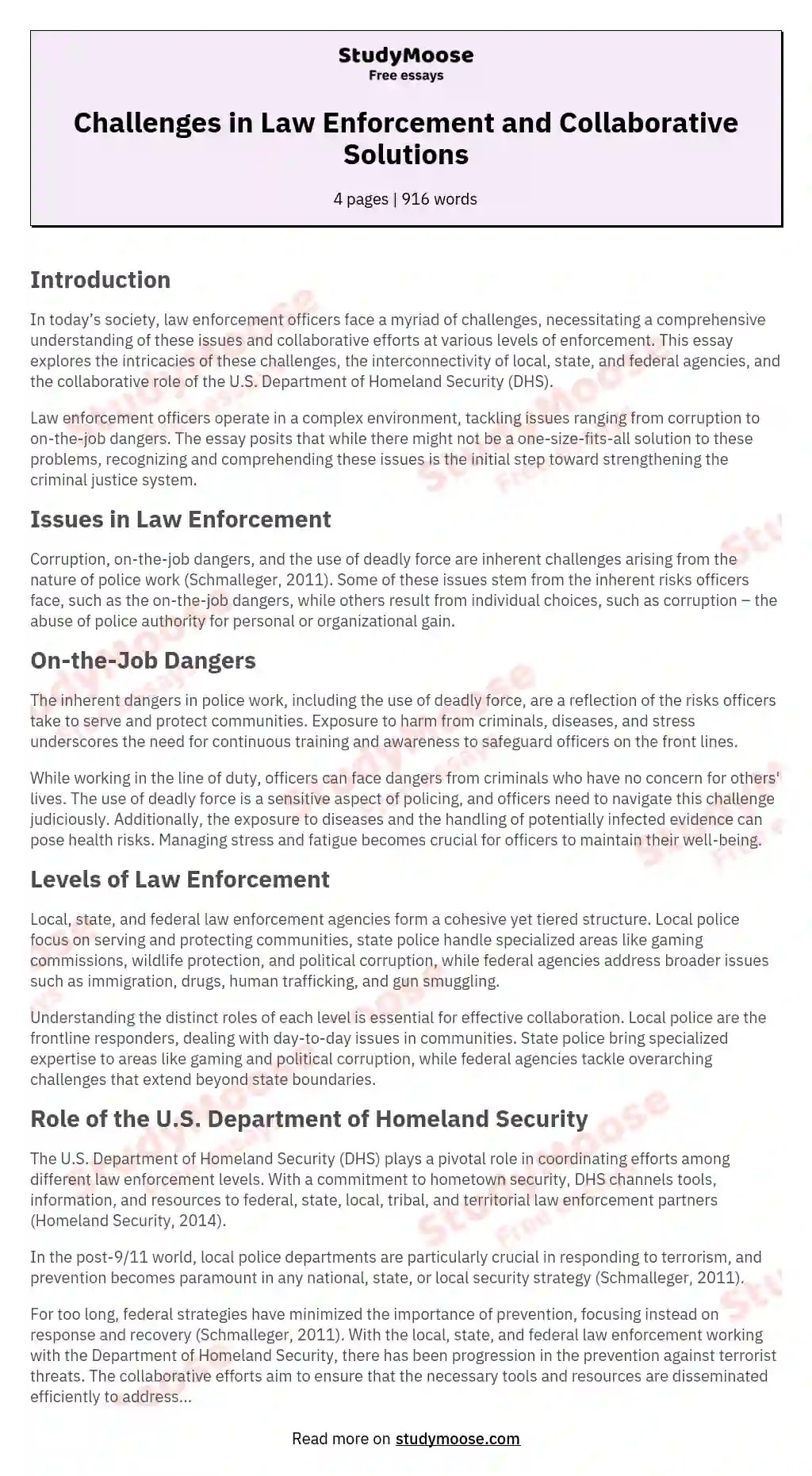 Challenges in Law Enforcement and Collaborative Solutions Free Essay