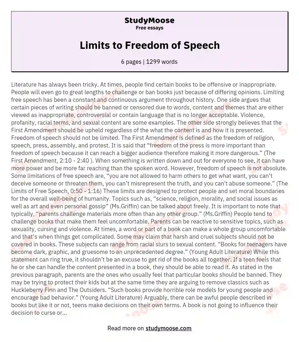 Limits to Freedom of Speech Free Essay Example