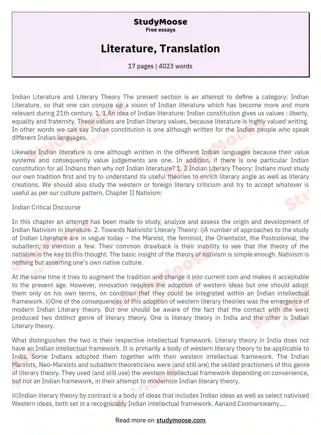 Literature, Translation Free Essay Example