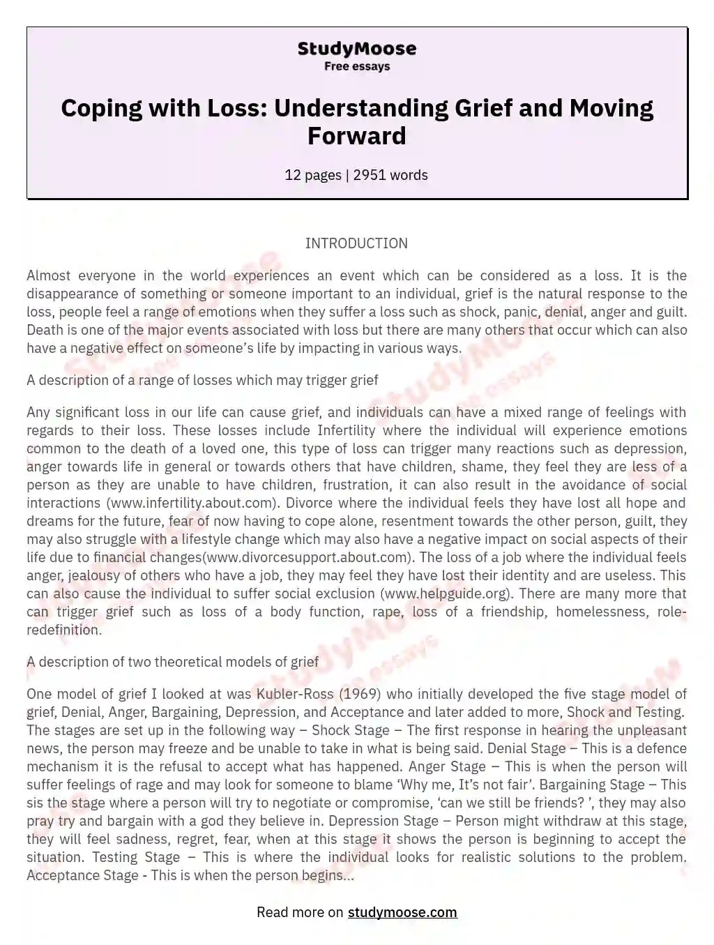 Coping with Loss Understanding Grief and Moving Forward Free Essay Example