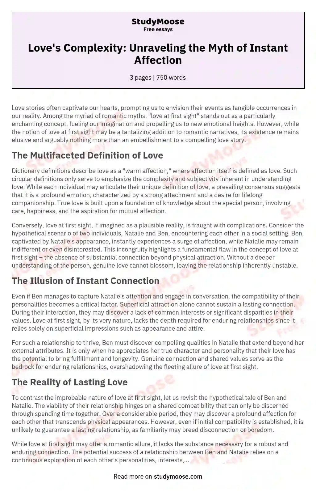 Love's Complexity Unraveling the Myth of Instant Affection Free Essay