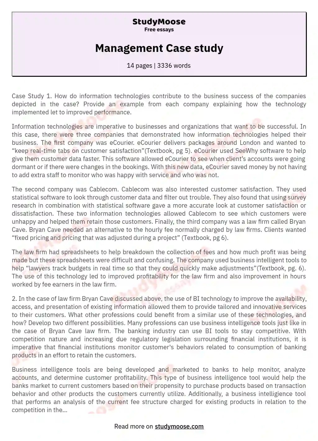 Management Case study Free Essay Example