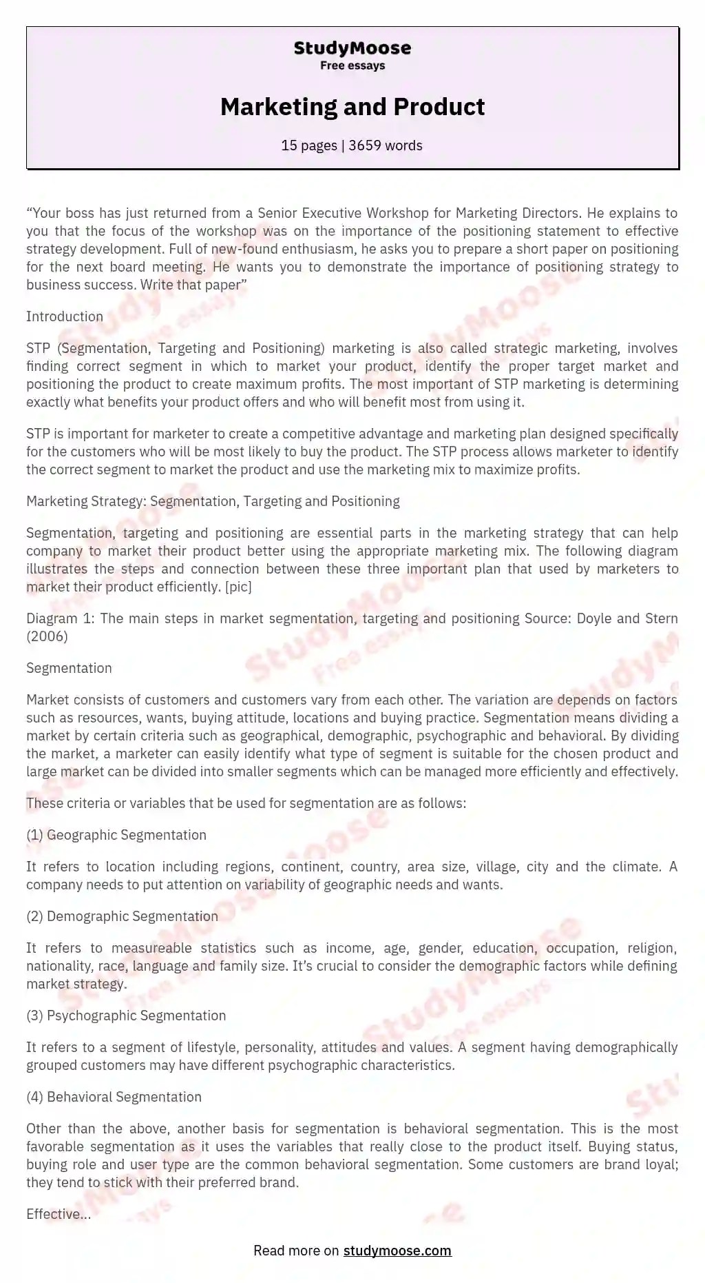 Marketing and Product Free Essay Example