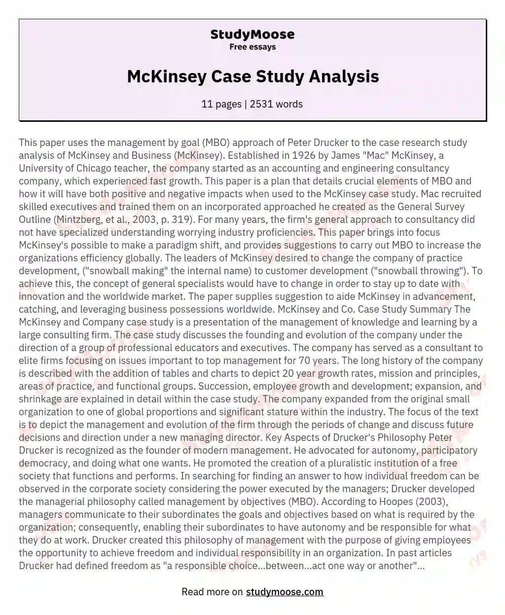 McKinsey Case Study Analysis Free Essay Example