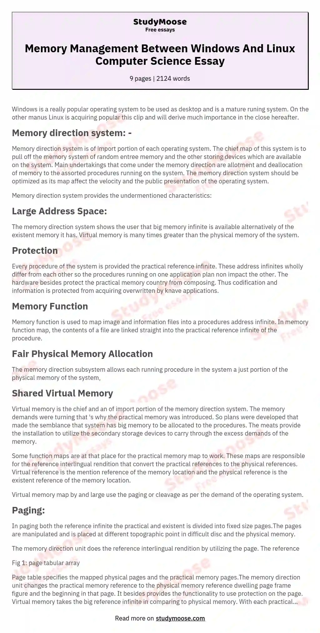 Memory Management Between Windows And Linux Computer Science Essay Free