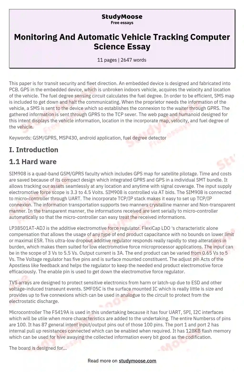 Monitoring And Automatic Vehicle Tracking Computer Science Essay Free