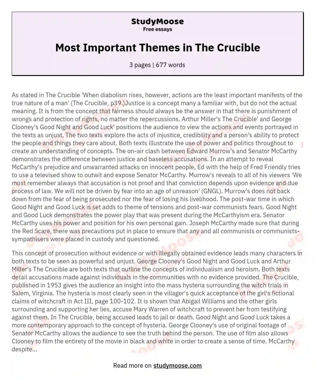 Most Important Themes in The Crucible Free Essay Example