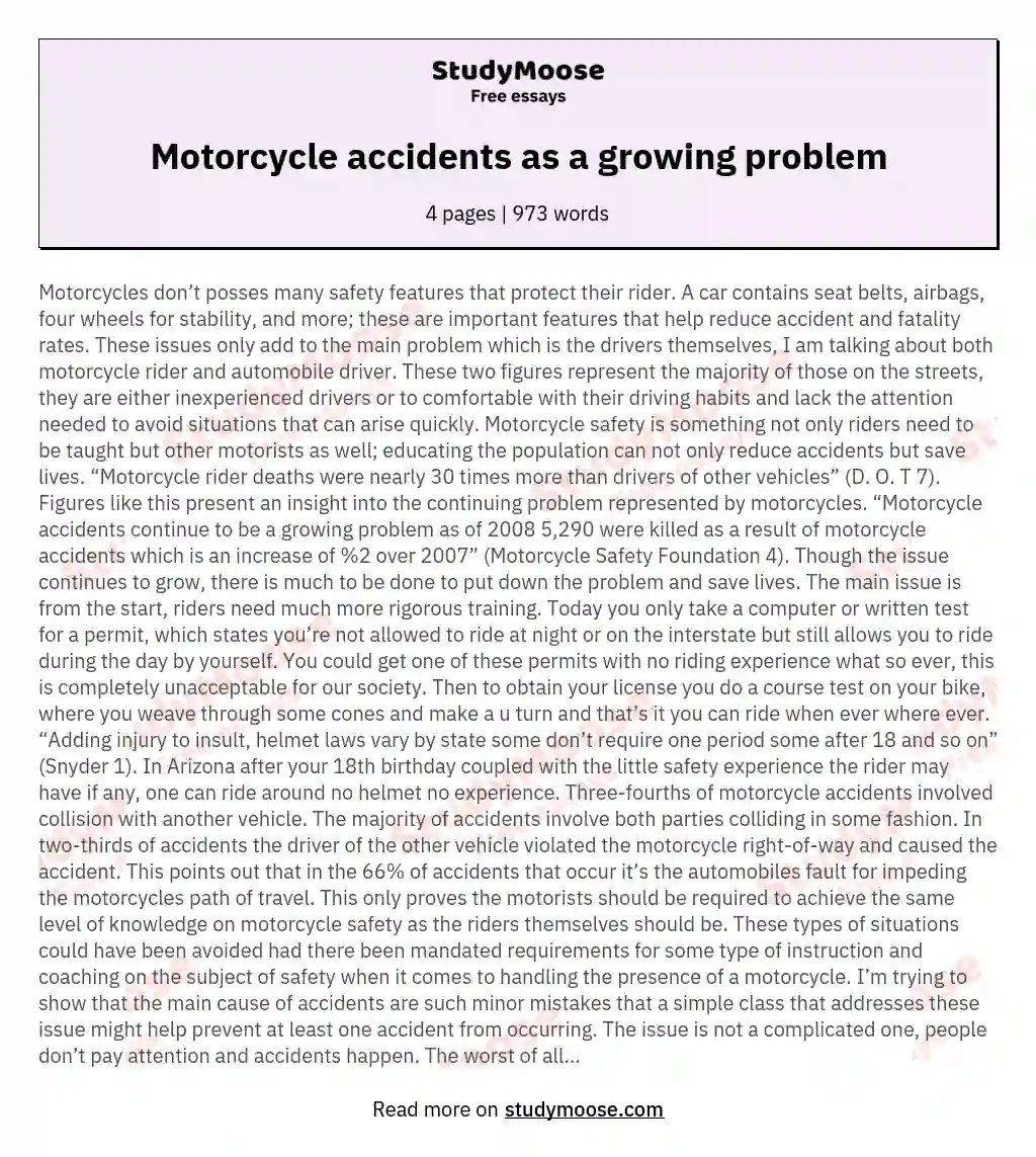 Motorcycle accidents as a growing problem Free Essay Example