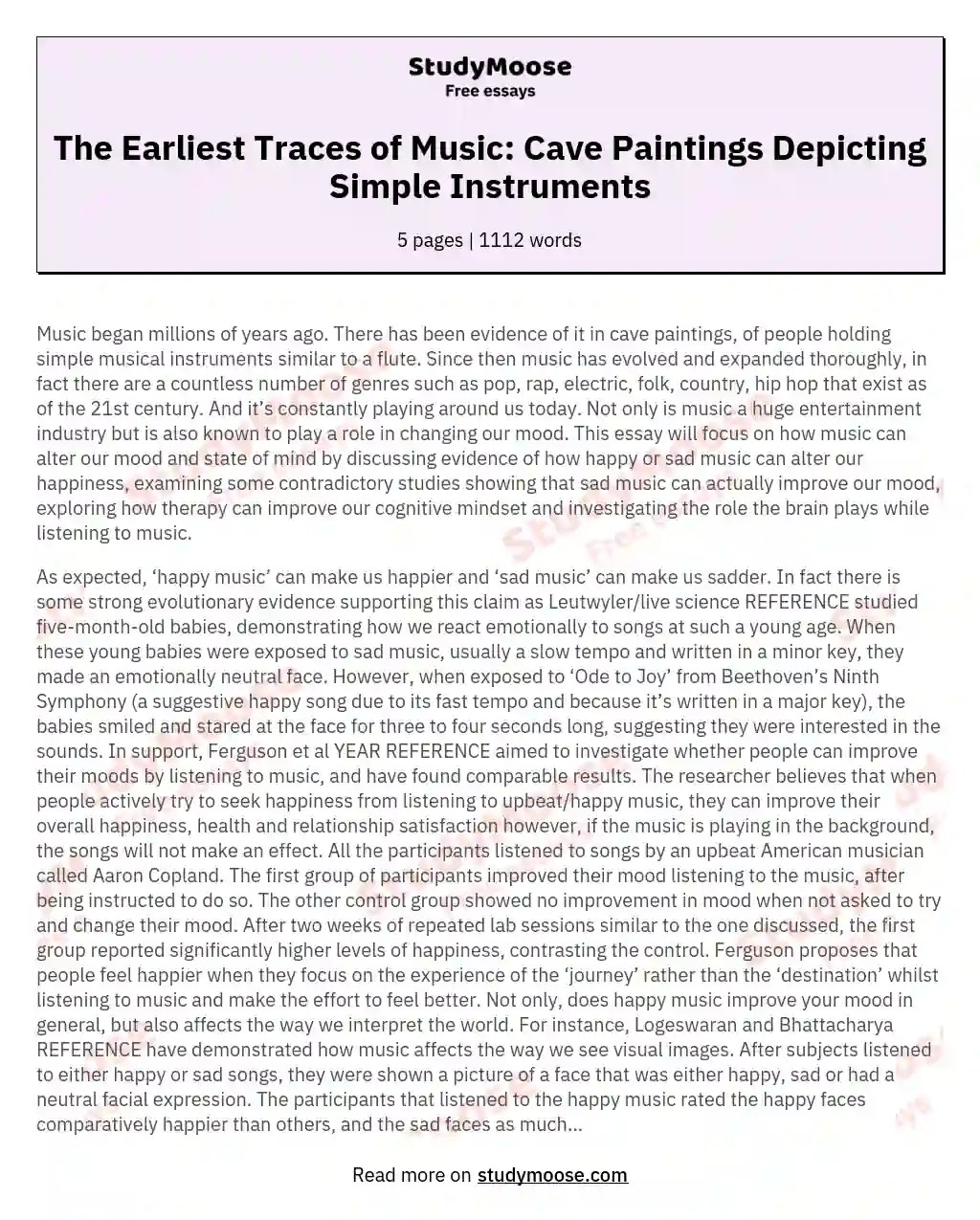 Music and mood Free Essay Example