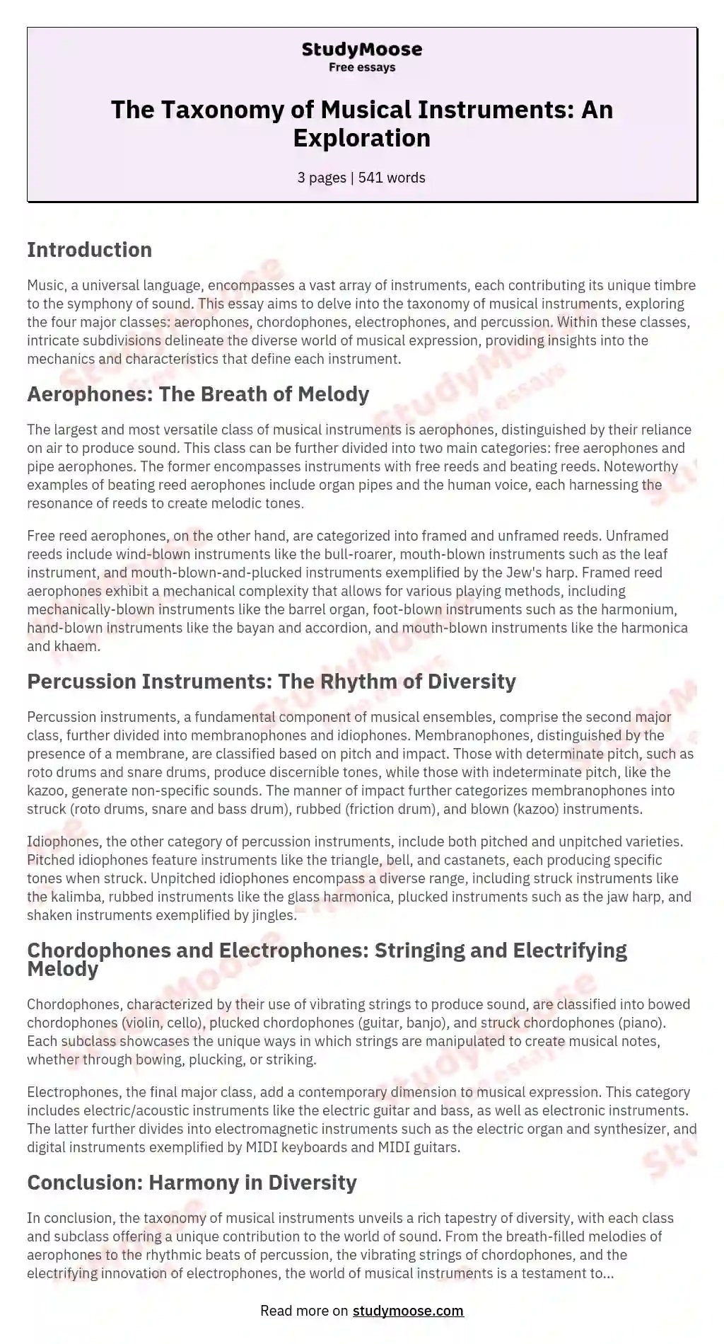 The Taxonomy of Musical Instruments An Exploration Free Essay Example