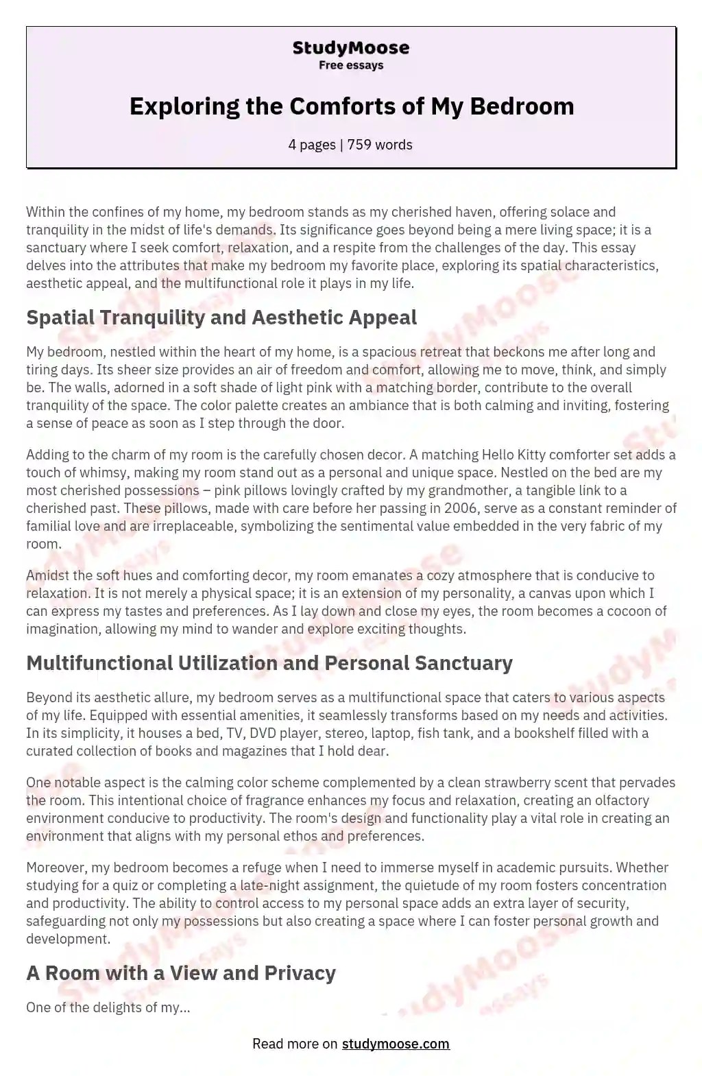 Exploring the Comforts of My Bedroom Free Essay Example