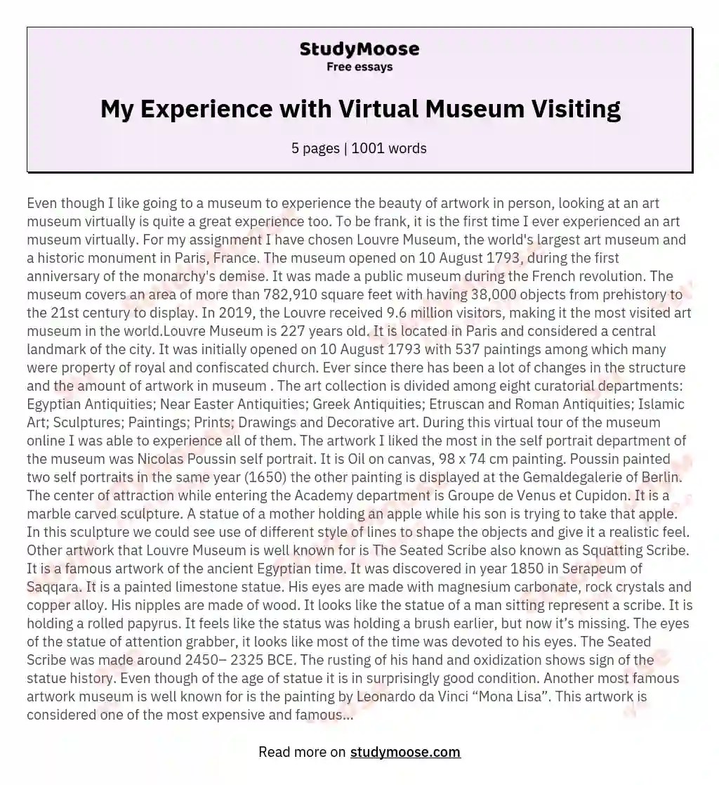 My Experience with Virtual Museum Visiting Free Essay Example