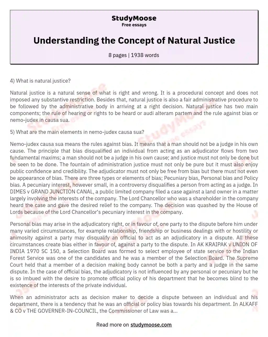 Understanding the Concept of Natural Justice Free Essay Example