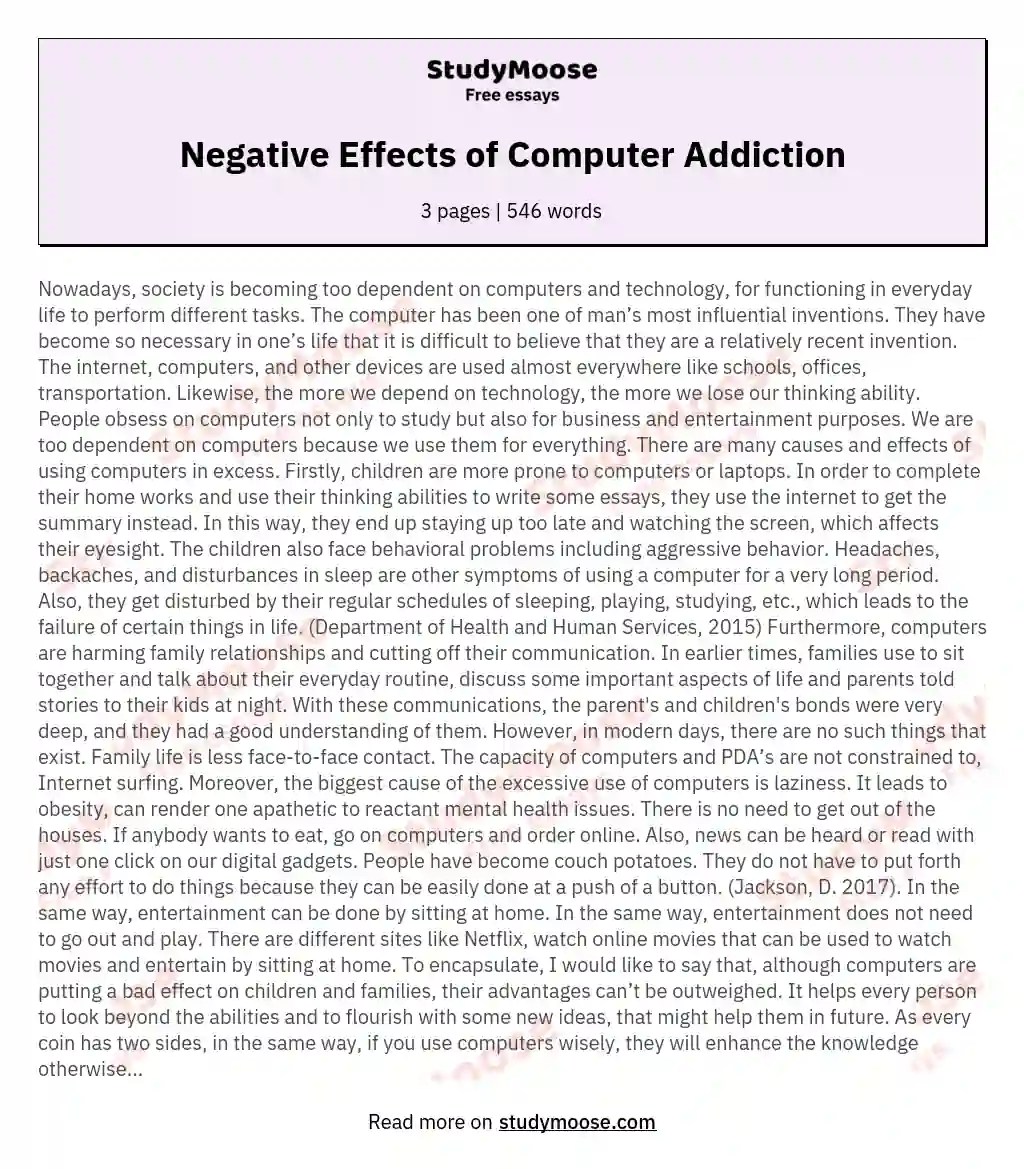 Negative effects of computer addiction. Negative Effects of the