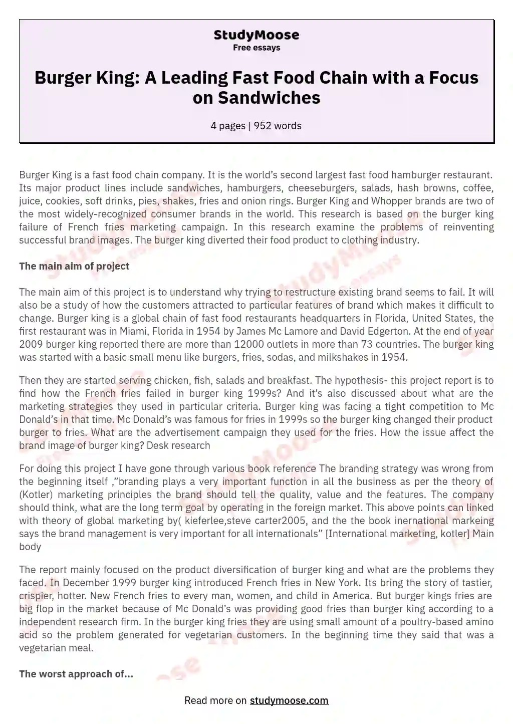 Burger King A Leading Fast Food Chain with a Focus on Sandwiches Free