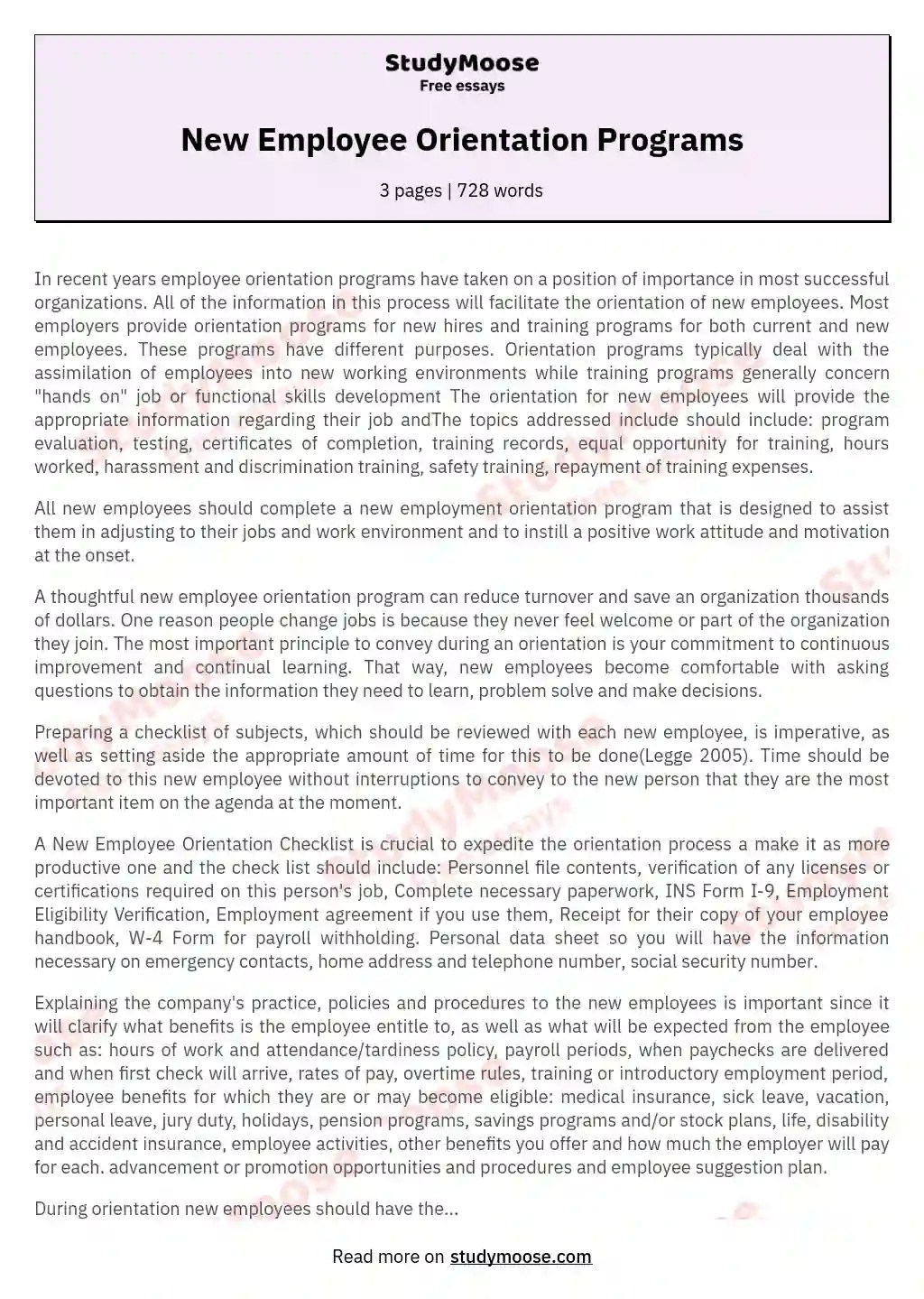 New Employee Orientation Programs Free Essay Example