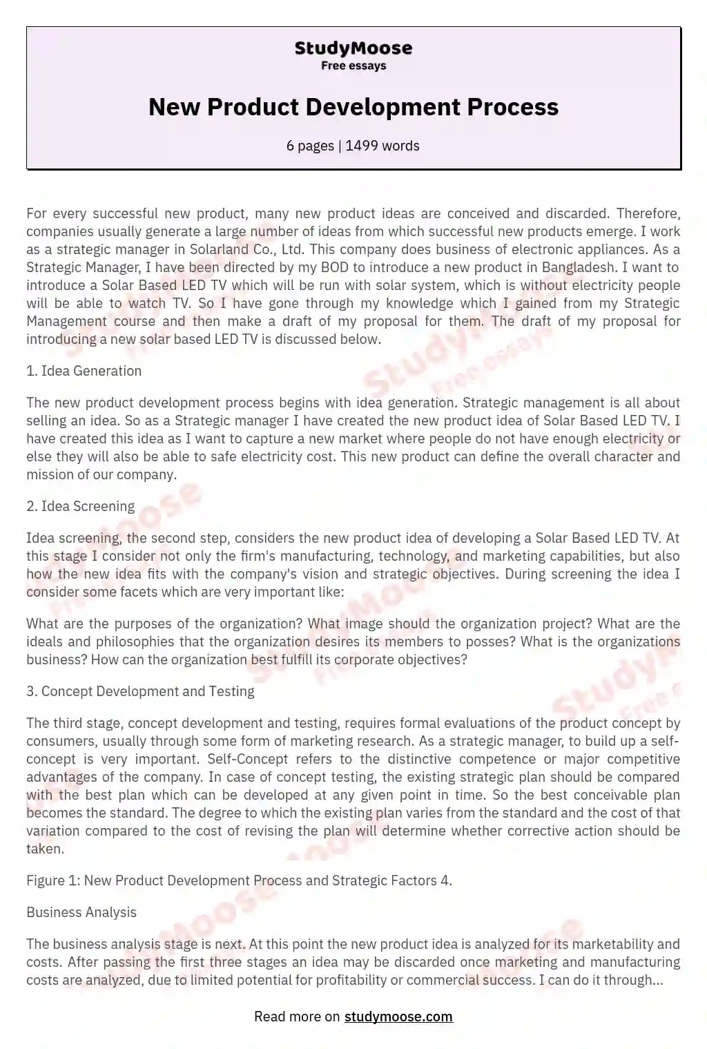 New Product Development Process Free Essay Example