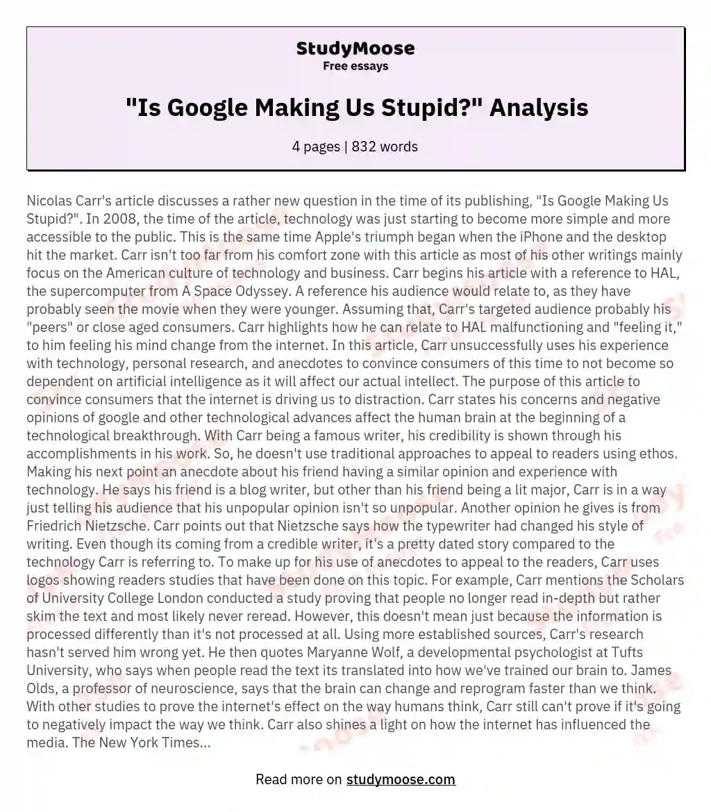 ๐ Is google making us stupid essay summary. Is Google Making Us Stupid